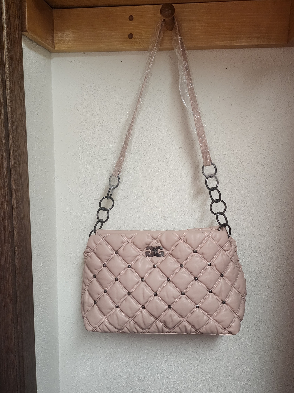 Quilted Pink Shoulder Bag with Chain Strap